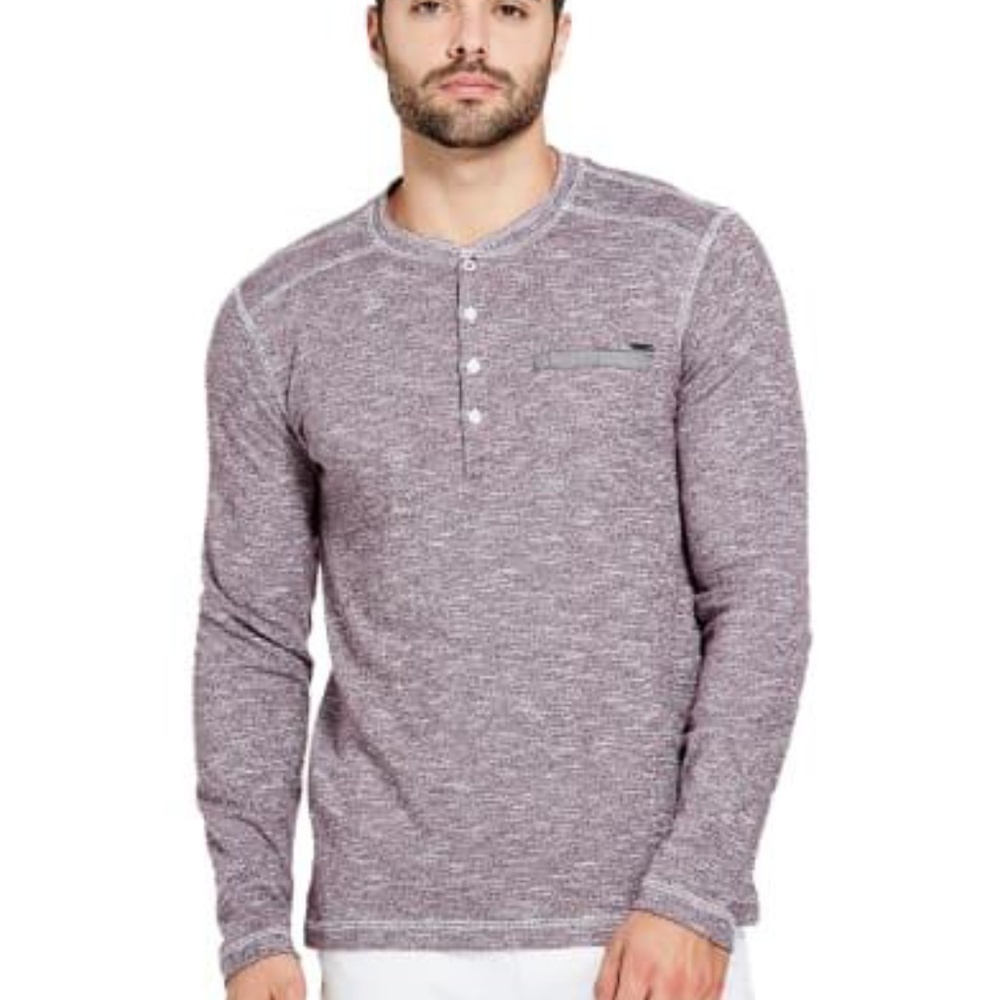 New GUESS Marlon Pocket Henley Long Sleeve Shirt SZ M